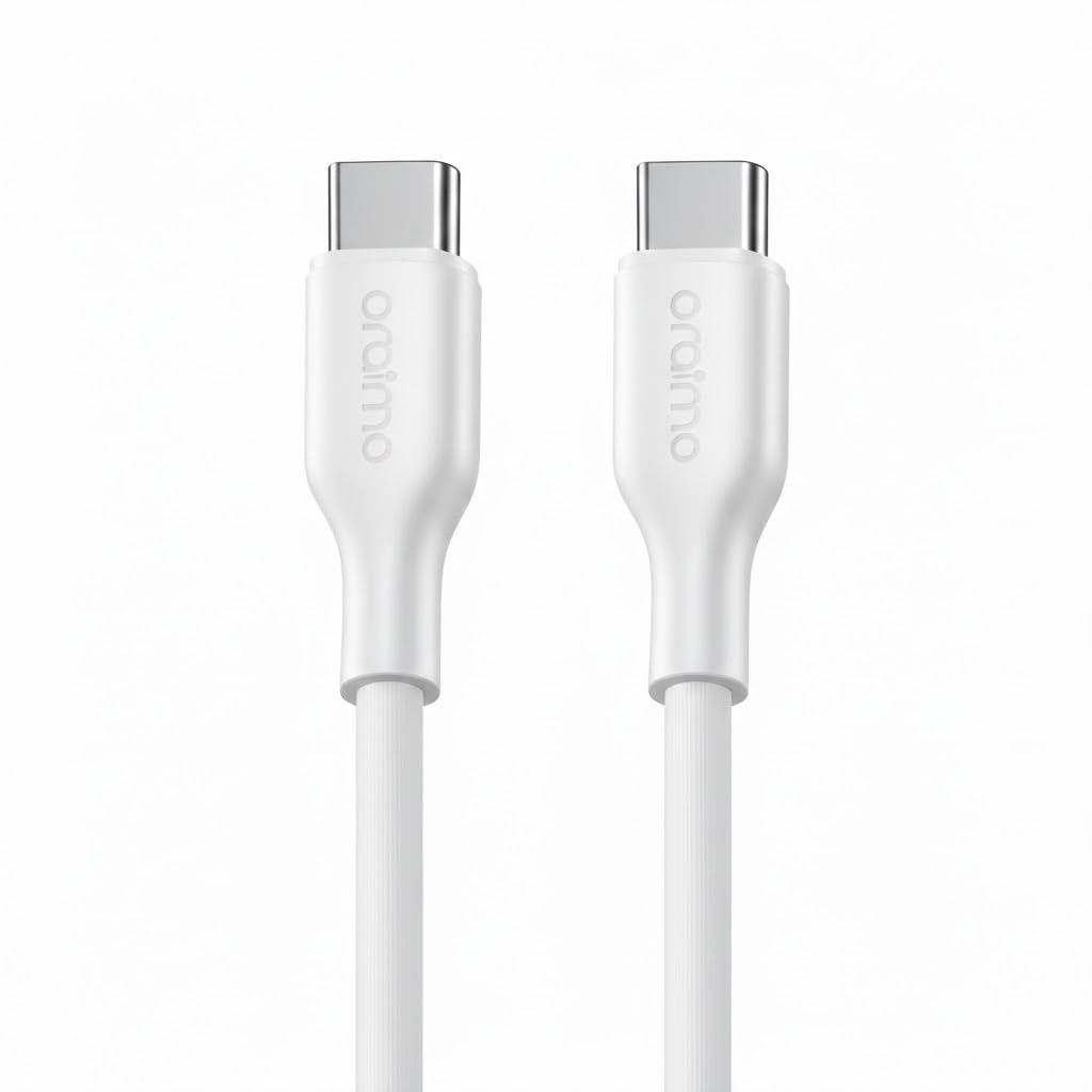 oraimo SuperFast USB-C to USB-C Charging Cable – OCD-1525CC – 1 METER – 5A / 100W POWER DELIVERY – PREMIUM DURABLE DESIGN – WHITE