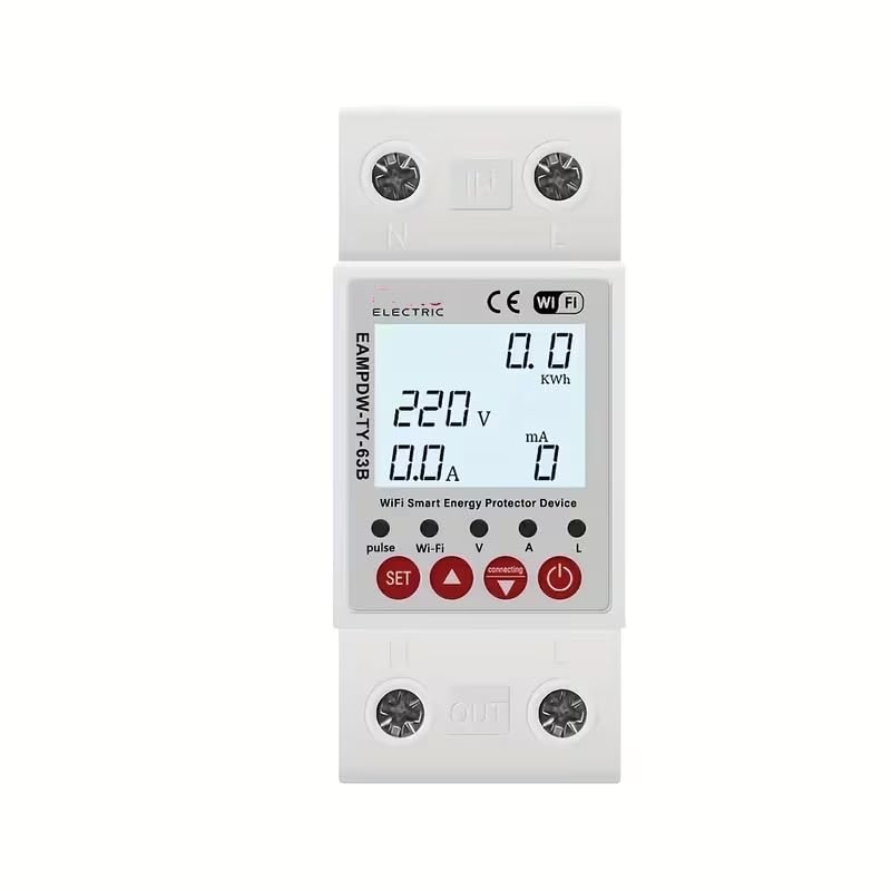 Tuya WiFi Digital Display Over Under Voltage Adjustable Protector 63A 230V Energy Power Earth Leakage Voltage Stabilizer