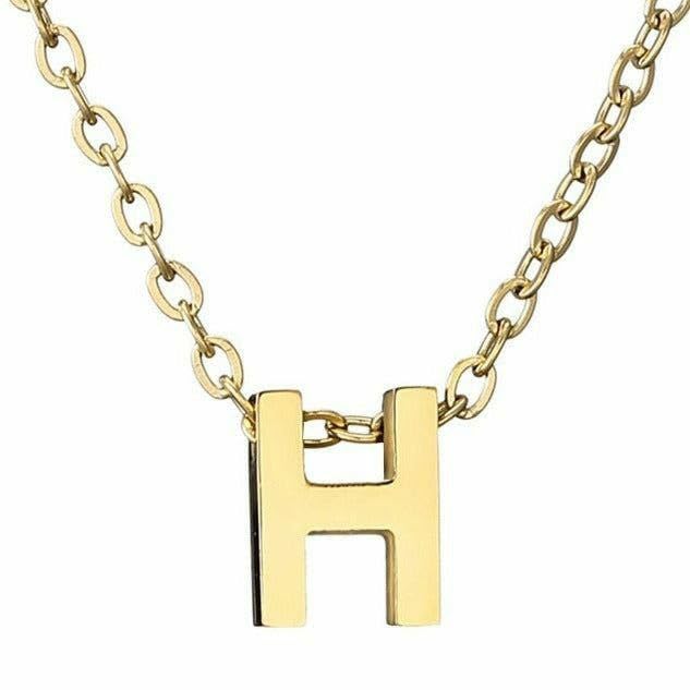 Gold Letter H Pendant Necklace, Chain Link Style, Initial Jewelry