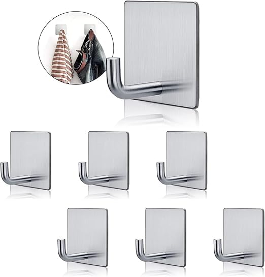 Heavy Duty Adhesive Hooks, Stick on Wall Adhesive Hangers, Strong metalic Holder, Self Adhesive Hooks for Kitchen Bathroom Home Door Towel Coat Key Robe (CUBE SILVER, PACK OF 6)