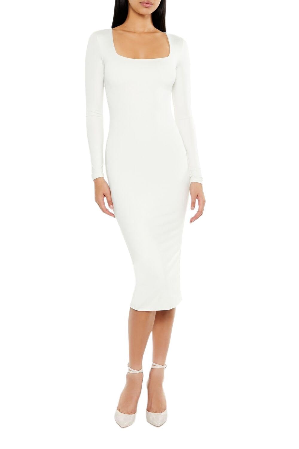 FOREVER21 Women Contour Sculpt Square-Neck Midi Dress