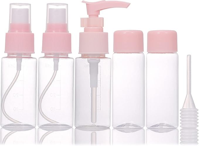 6 Pieces Travel Containers Set Empty Mini Plastic Refillable Squeeze Spray Cosmetic Containers Travel Toiletries with Storage Bag 40ml, Multicolor, for Women