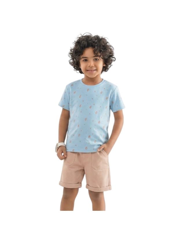 Buongiorno Boys Cotton T-shirt & Shorts Set, Baby Blue & Cashmere, 100% Cotton, Kids Summer Casual Outfit