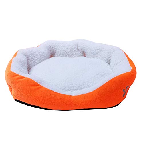 Puppy Pet Dog Cat Bed Mat, Pet Sleeping House Nest Pad Kennel, Fleece Cozy Warm Pet Soft Cotton Sleep Playing Cushion Sofa with Paw Print, Rectangle Shape(Orange)