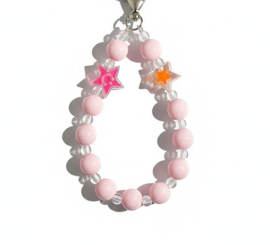 Keyring Phone Lanyard - Colorful pastel beadwork creates a soft, functional wrist strap with attached keyring, offering safety, style, and convenience.