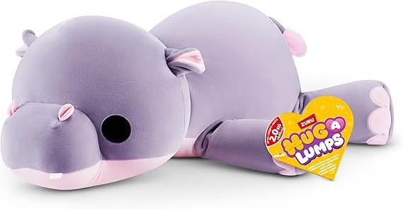 ZURU Hug A Lumps Harley the Hippo, Weighted Plush Toy, Super Soft and Squishy, Purple with Pink Details, 80 cm