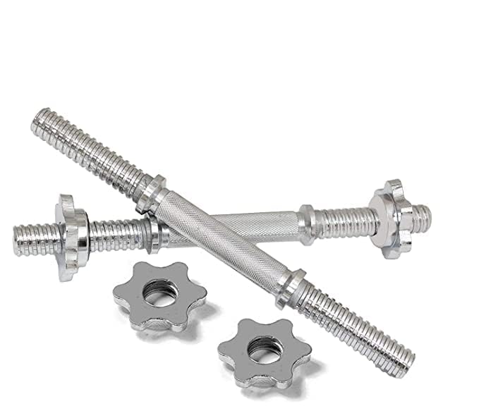 City Star Sport Chrome Dumbbell Bar 2 Pieces, 35 cm Size, Silver Iron, Adjustable with Locks