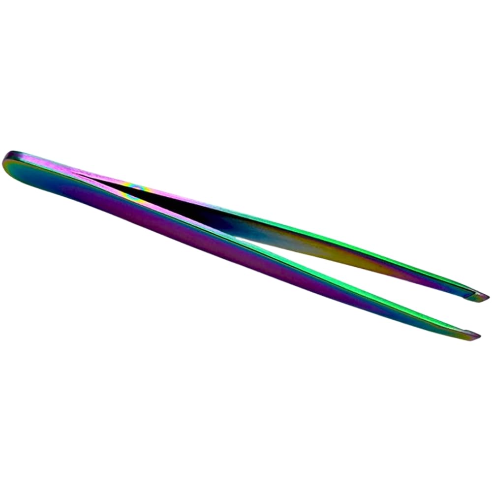 Stainless Steel Tweezer Eyebrow Tweezers Stainless Steel Point Slant Flat Tip - multicolour