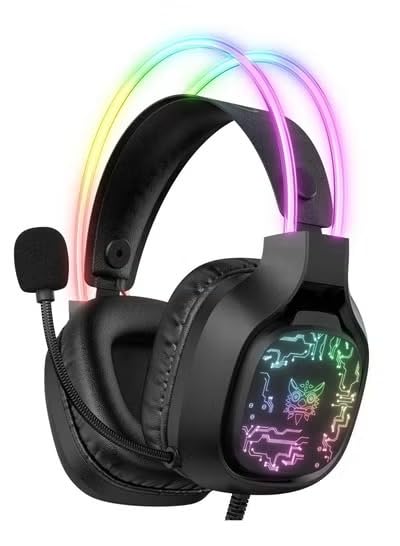 X22 RGB Gaming Headphones Over Ear Headset with Microphone Noise Reduction Volume Control LED Light Comfortable Durable Design Compatible with PC Laptop PS4 PS5 and Xbox