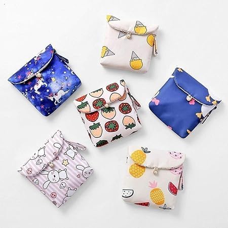 Sanitary Napkin Pouch - 2 Count, Modern Cotton, Regular, Unscented, Breathable and Soft, Holder for Office, Travel, School, Period Kit, Multi-Color