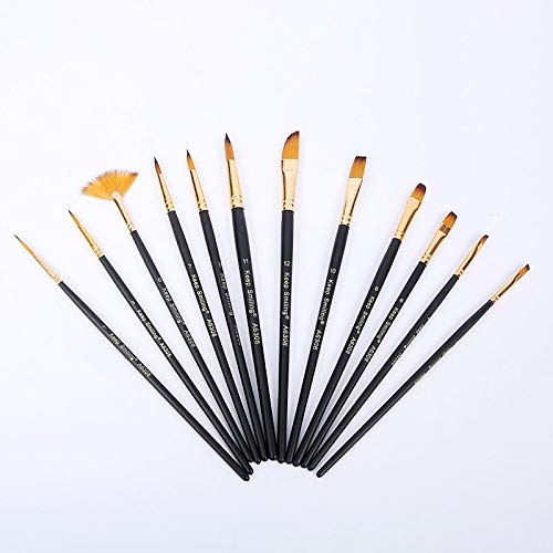 keep smiling Paint Brushes 12 Set Professional Paint Brush Round Pointed Tip Nylon Hair Artist Acrylic Brush for Acrylic Watercolor Oil Painting