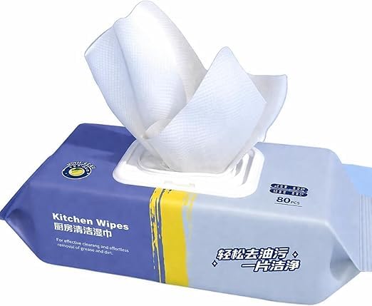 Wipes Kitchen Cleaning, Degreasing Wet Wipes, 80 Sheets, Heavy Duty Thick Cloths, One-Pump Dispenser for Stoves, Range Hoods, Countertops and Oil Dirt Cleanup