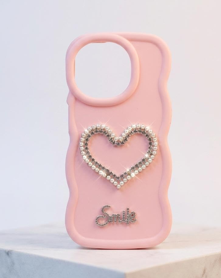 "Heart Pearl" Protective Case for Realme 11 - Pink wave design adorned with a pearl and crystal heart - Charming look and superior protection