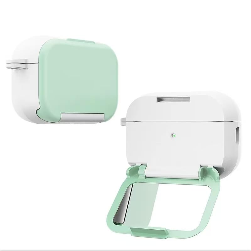 New TPU Earphone Case Airpod 4 with Mirror Shockproof Charging Box Sleeve Foldable Protector Earbuds Shell for Airpods 4 (Light Green)