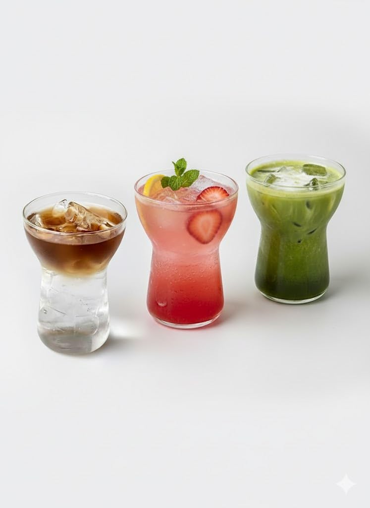 OVA Clear Glass Cup for Hot & Cold Drinks – Juice, Coffee, Water & Breakfast, 350 ml,(3PCS)