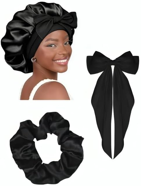 gold stone Black Satin Bow and Bow Clip Bonnet