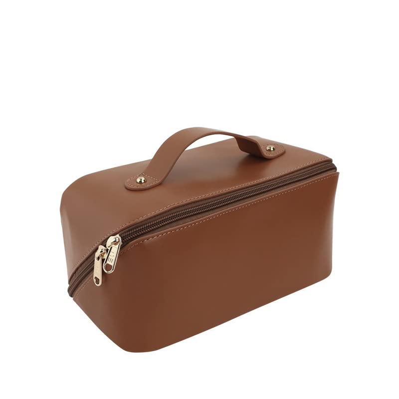Waterproof Cosmetic Bag Makeup Bag Travel PU Cosmetic Toiletry Bag Makeup Leather Toiletry Bag for Travel, Bathroom and Storage (brown)