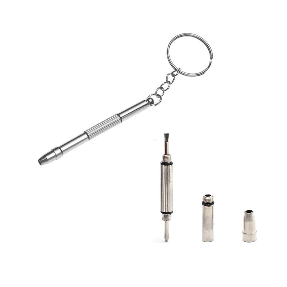 QYAJS Mini 4 in 1 Screwdriver Keychain, 2 Pack Stainless Steel Precision Screwdriver Keyring Repair Tool for Eyeglass Sunglasses Watch Phone Electronics