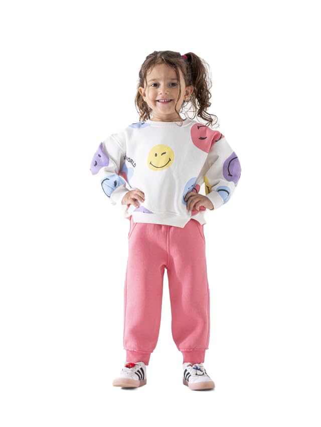 Kid's Cotton Sweatshirt & Jogger Set S11-13005-Beige & Bubblegum Pink -9M/12M