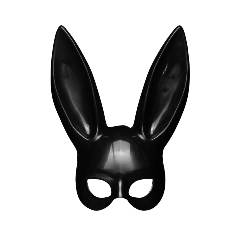 Wonka Kaissar Amer Black Bunny Mask, Plastic Rabbit Ear Half Face Mask, Halloween, Party, Masquerade Costume Accessory, Ergonomic Design, Comfortable Fit for Adults