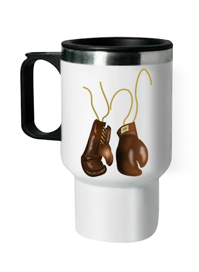 Boxing Gloves Printed Thermal Mug White/Brown