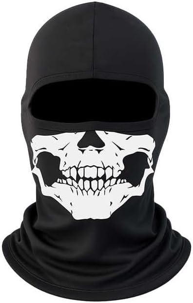 Nesmah Store Windproof Cotton Balaclava Neck Gaiter Full Face Cover Mask Outdoor Cycling Equipment (Balaclava Scarf, 1 Piece, Black Skull Print,Code:9391)