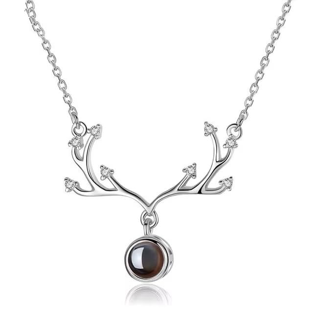 Retro Veins 925 Sliver 100 Languages I Love You Projection Pendant Couple Necklace For Lovers 2023 Trendy Couple Romantic Jewelry (Silver)