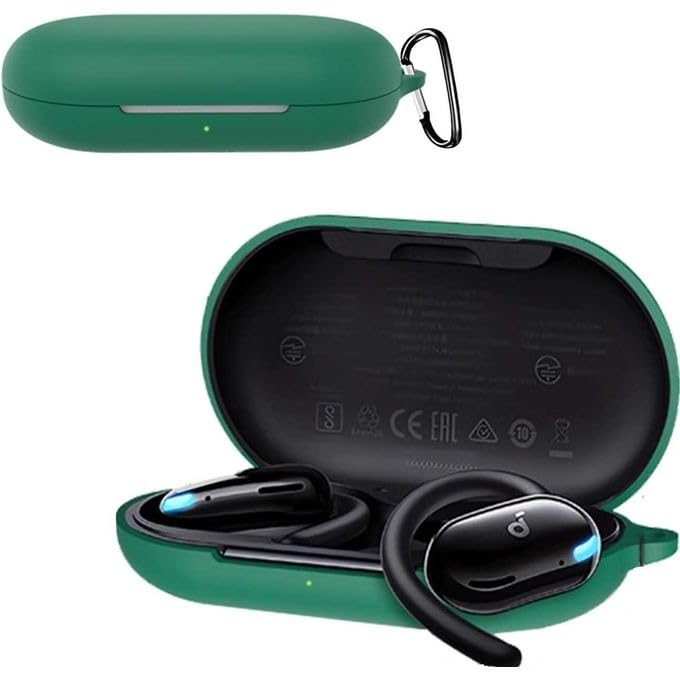 Dl3 Mobilak Compatible with Anker SoundCore V20i Case Cover, Soft Silicone Shockproof Protective Case Wireless Earbuds with Carabiner, Front LED Visible (Green)