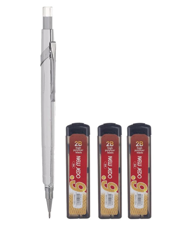 3A Mechanical Pencil 0.9 ml With 3 Mechanical Pencils Set Of 4 Pcs. - Silver