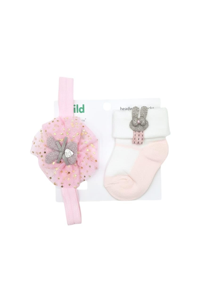 Cotton sock set with a headband for girls from newborn to 6 months