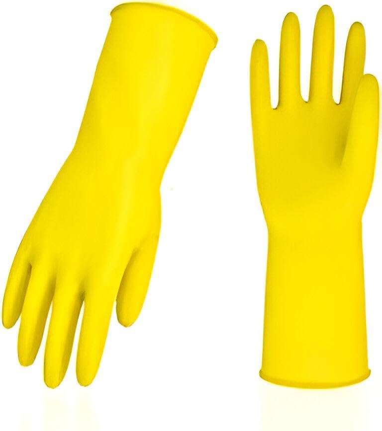 Dual Rubber Gloves - Stretchable yellow gloves for safe dishwashing and hand care, resistant to tears and ideal for home use