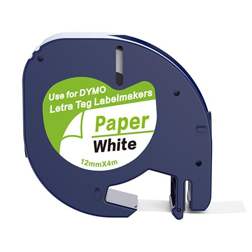 Compatible with Dymo LetraTag 91200 Black on White (12mm x 4m) Paper Label Tapes for Dymo LetraTag LT-100H, LT-100T, LT-110T, QX 50, XR, XM, 2000, Plus Label Makers