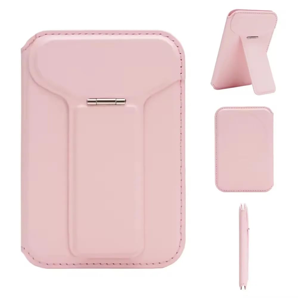 V VOLT Magnetic Leather Wallet Card Holder Back Stand Flip Holder Compatible with MagSafe iPhone 15 14 13 12 Pro Max Plus Mini (Pink)