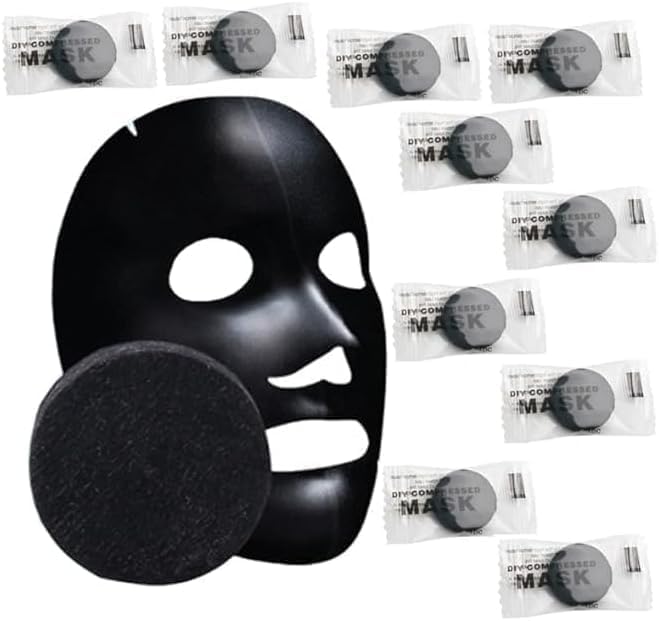 Black Charcoal Compressed Facial Mask Sheets – 50 Pack Disposable Non-Woven Compressed Sheet Masks for DIY Skin Care, Moisturizing, Cleansing and Hydrating for Men & Women