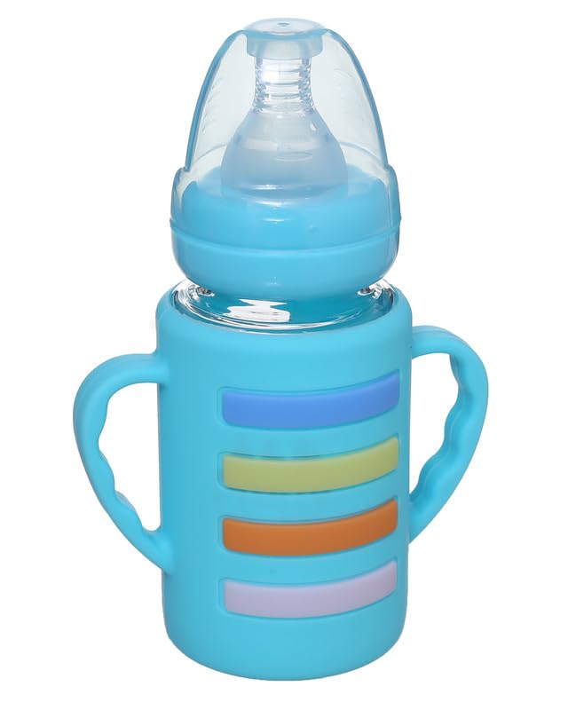 Baby Bottle With Handle 120 Ml Pyrex With Silicone Case, Light blue DR-A-613