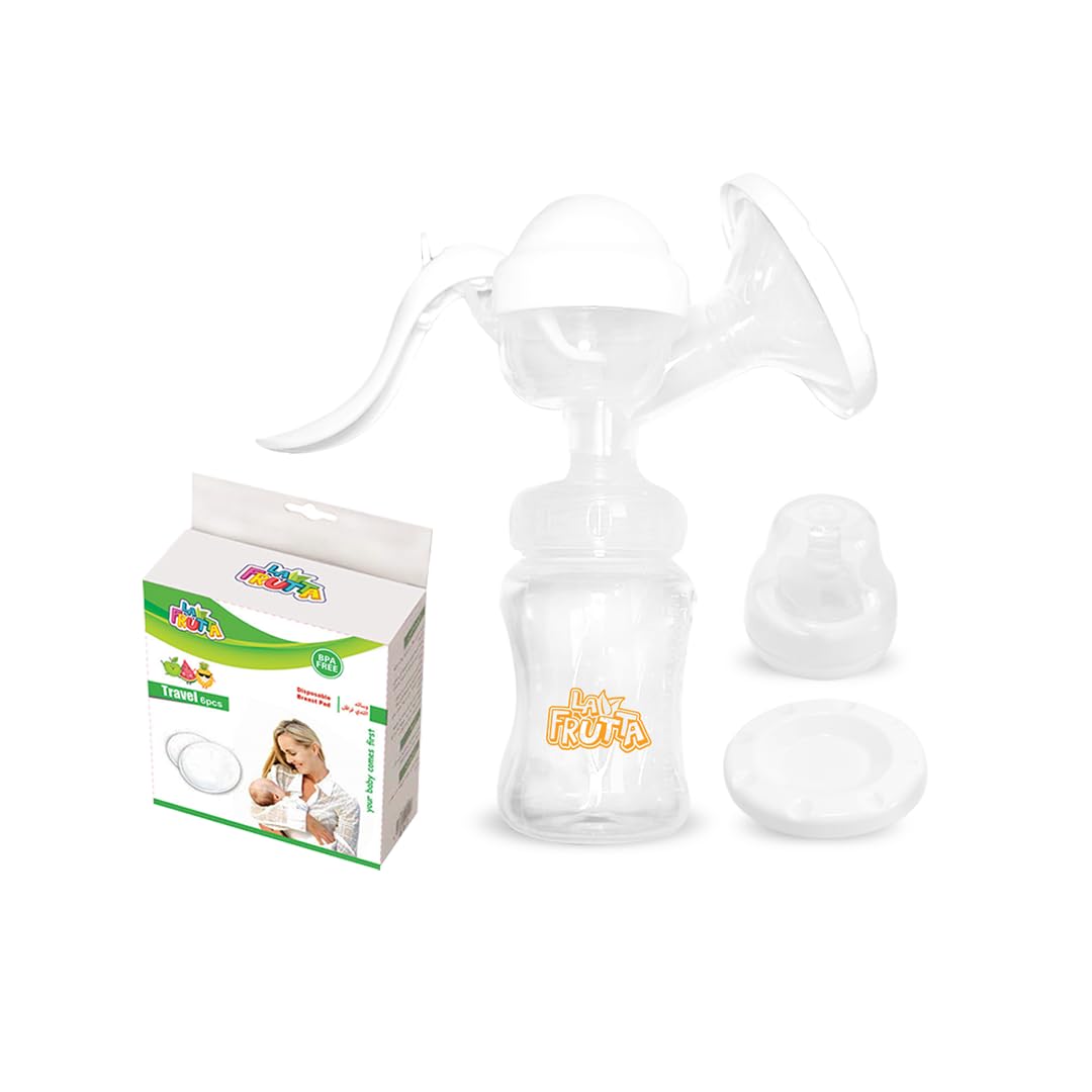 La frutta New Wide Neck Manual Breast Milk Pump + 6 Pcs Breast Pads - white
