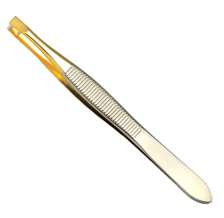 Eyebrow Tweezer Golden Stainless Steel Slant/Flat Tip Curved Forceps Hair Removal Cosmetic Makeup Tool