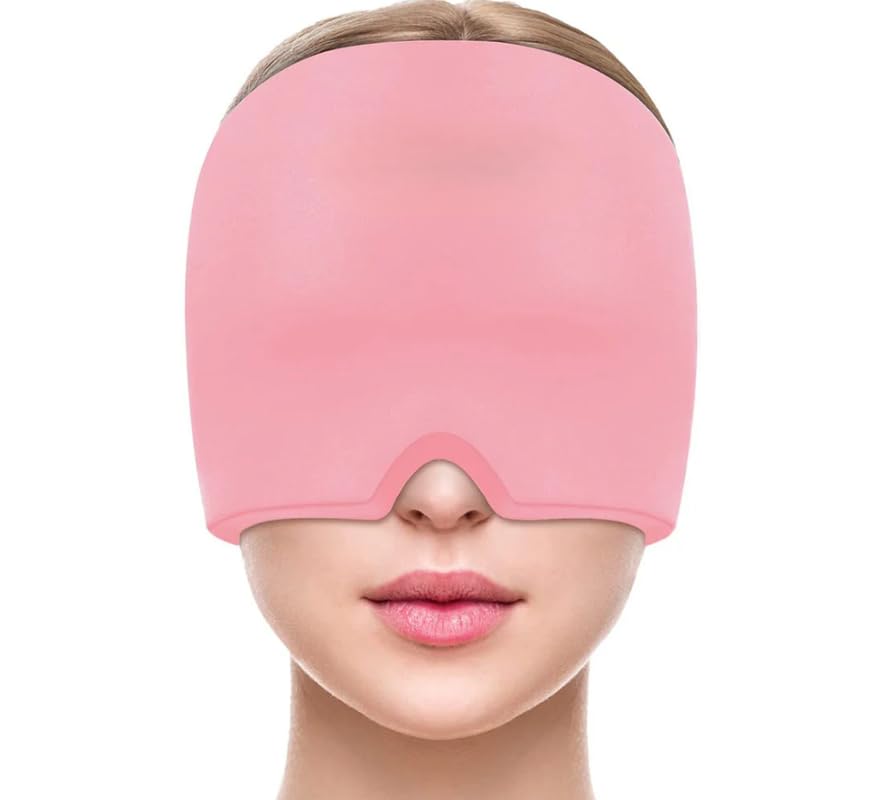 Circle M Migraine Relief Gel Mask, Stretchable Cooling Therapy Hat, Headache Relief Cold Compression Ice Cap, Sleep Eye Mask for Migraine, Tension, and Sinus Pain Relief - Pink