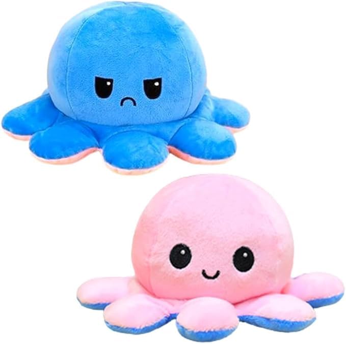 KIDSZONE Toy Octopus Plushie Reversible Soft Toys for Kids | Plush Soft Toys for Baby Boys and Girls | Octopus Soft Toy for Kids Gift Birthday -25 cm (Blue/Pink 20CM)
