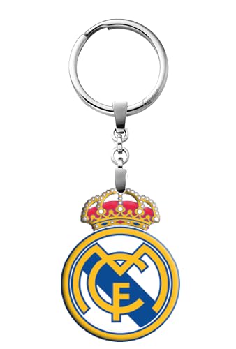 Real Madrid FC Crest Keychain, Metal Ring, Colourful Club Badge, Football Theme
