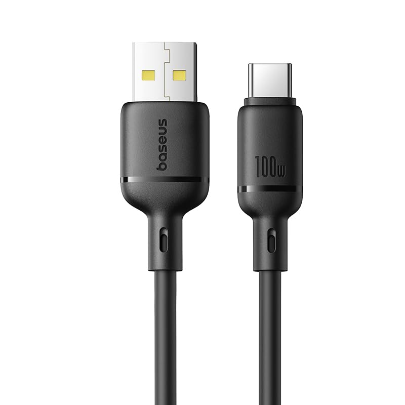 Baseus 100W PD QC Ultra-Fast Charging 1M Cable | USB-A to USB-C | Durable, Tangle-Free, Silicone-Coated | (480Mbps) Data Transfer for Apple iPhone 16 Pro Max, Samsung Galaxy S25Ultra & more