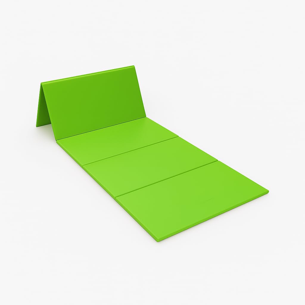 Foldable Mat for Exercise, Yoga, Camping & Beach – Wooden Backrest | Lightweight & Compact | Waterproof Surface | Lime green