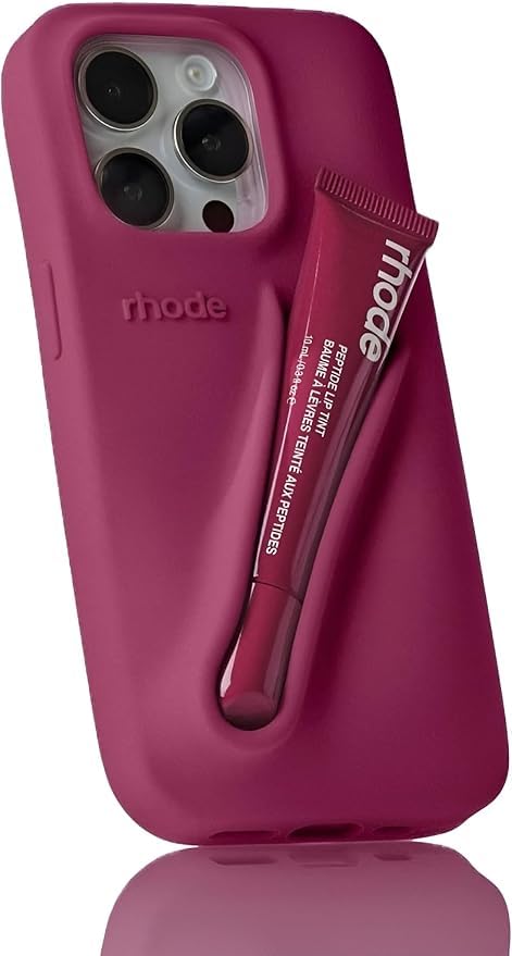 Multifunctional Silicone Phone Case with Lip Balm Holder for iPhone 17 - Stylish Protective Cover with Integrated Lip Balm Slot & Original Optical Saver - raspberry