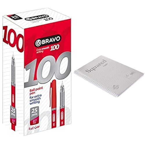 Bravo Stationery Bundle: Sasco Ball Pen Red + Maayergy Spiral Squared Notebook A4