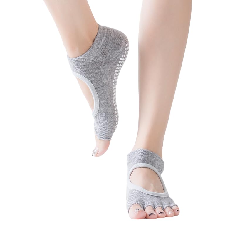 SHWODAY Non-Slip Yoga Socks for Women & Men Cotton Grippy Toe Socks with Cross Straps Anti-Skid for Pilates Barre, Dance, Hospital Unisex Breathable Short Crew Socks
