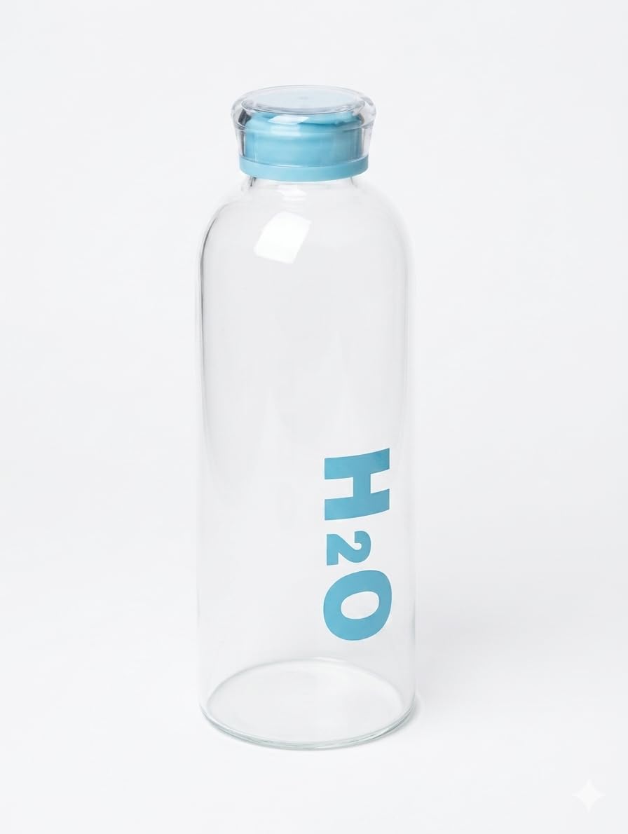 Generic Borosilicate Glass Water Bottle 1L With Leakproof Lid, Large Capacity Heat Resistant Clear Bottle, Reusable Eco Friendly Drinking Bottle For Gym, Office And Daily Water Intake (Light Blue)