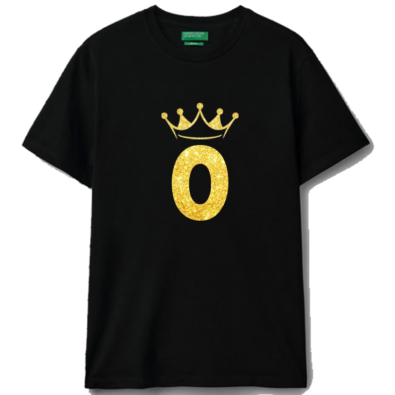 Black cotton t-shirt Crown Letter (O) Graphic Casual Wear size (XL)
