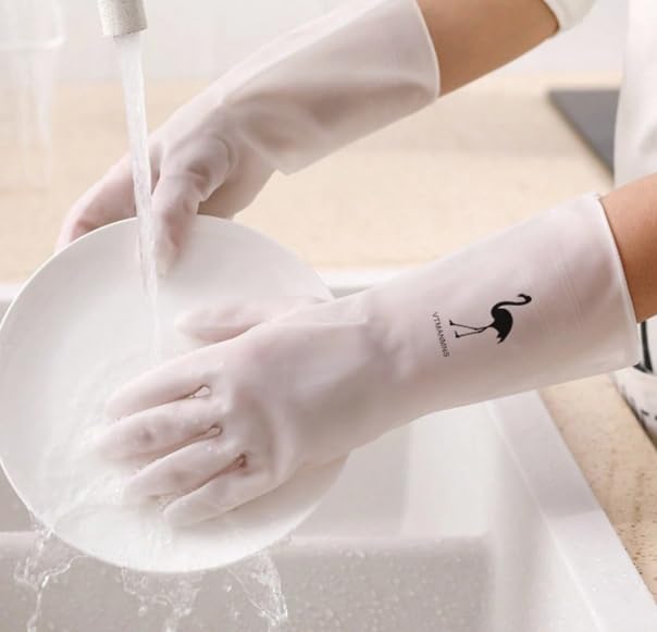 Waterproof Kitchen Gloves with Safe and Effective Grip for Easy Cleaning - Washing Gloves and Cleaning Kitchen Tools - Size (Larg) - White