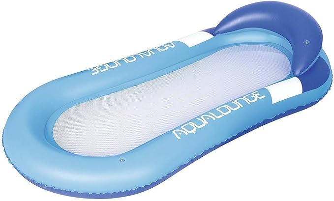 Floating Hammock Mattress with Net, Portable Inflatable Water Bed Mattress with Headrest for Summer Hammock for Adults Beach Pool Marine Blue