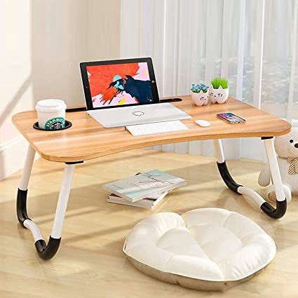 Laptop Stand for Desk, Computer Stand Laptop Table, Phone and Tablet Stand for Desk, Portable Laptop Cup Holder Compatible with Foldable Leg, Laptop,Table (Wood)